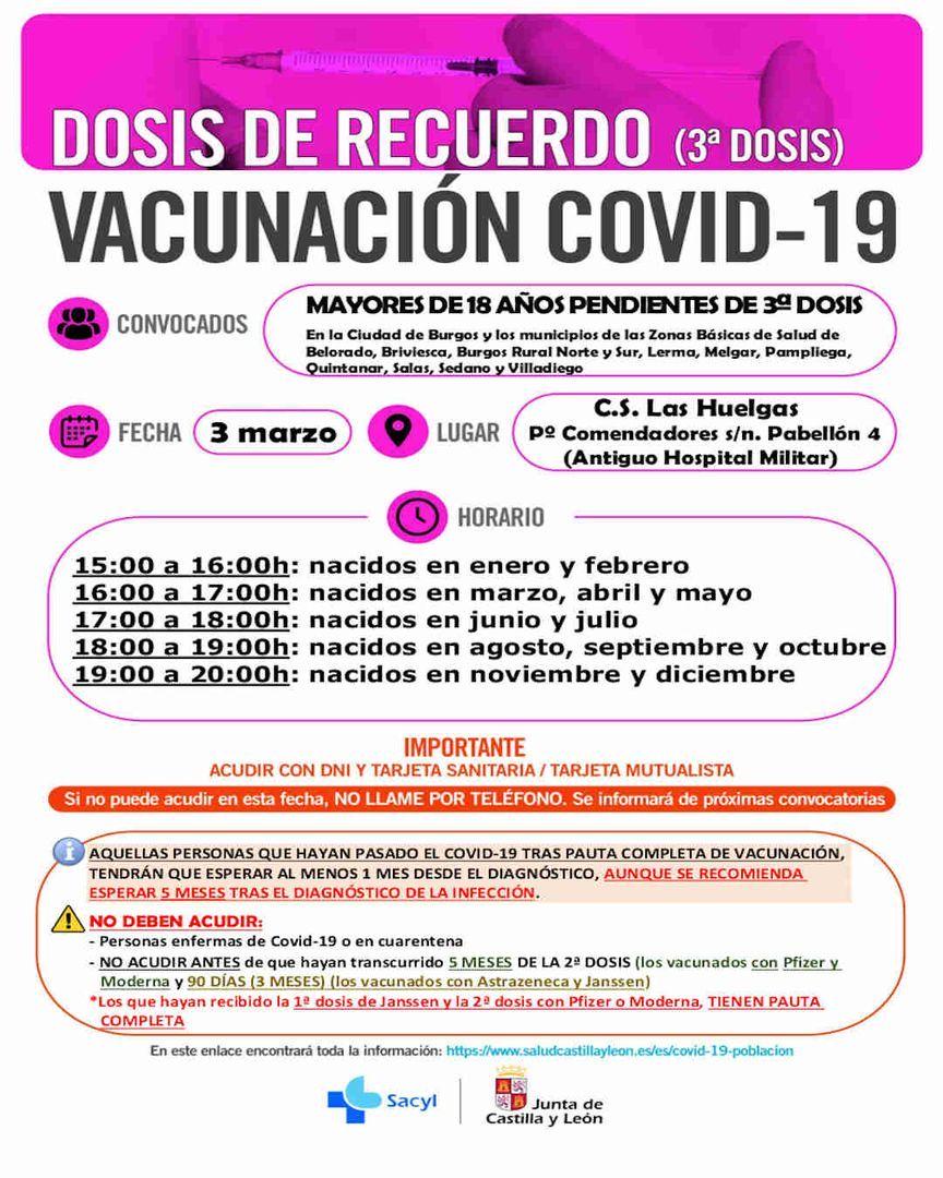 VACUNACIÓN 3ª DOSIS - Mayores de 18 años pendientes de 3ª Dosis
